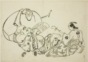 Hotei che legge un libro, n. 11 da una serie di 12 stampe