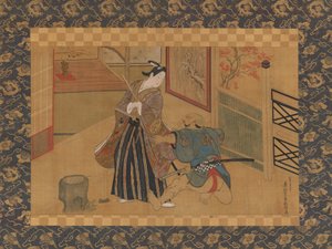 Spettacolo Kabuki Kusazuribiki dai Racconti di Soga Soga monogatari, XVIII secolo da Okumura Masanobu
