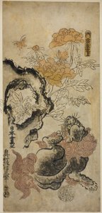 Leone e peonie da Okumura Masanobu