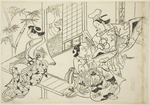 Narihira: La scena dello specchio (Narihira kagami no dan), dalla serie "Scene famose dai burattini giapponesi (Yamato irotake)"
