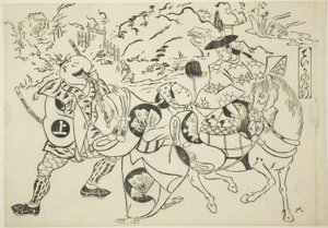 Il viaggio di Teika (Taika no michiyuki), dalla serie "Scene famose di spettacoli di marionette giapponesi (Yamato irotake)".