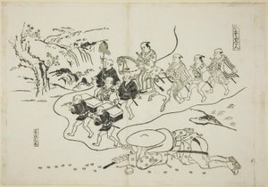 Il Corriere Kantan che Sogna di Essere un Daimyo, n. 8 da una serie di 12 stampe che raffigurano parodie di spettacoli
