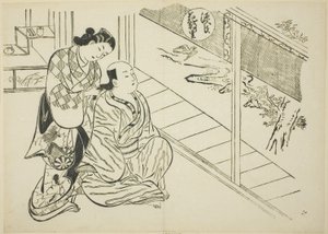 Capitolo Hanachirusato da "Il racconto di Genji", da una serie di parodie di Genji da Okumura Masanobu