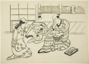 Il capitolo Suetsumuhana da "Il racconto di Genji" (Genji Suetsumuhana), da una serie di parodie di Genji da Okumura Masanobu