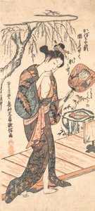 Donna in kimono allentato che esce dal bagno, ca. 1755 da Okumura Masanobu