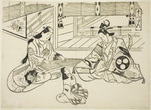 Yoshitsune (Ushiwaka) e la Principessa Joruri, dalla serie "Scene famose dai giochi di marionette giapponesi (Yamato irotake)" da Okumura Masanobu
