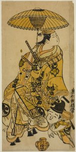 Gli attori Nakamura Takesaburo come Shikishi Naishinno e Tsuruya Nanboku come Gengoro nella commedia "Tategami Teika Kazura," rappresentata al Teatro Ichimura nell