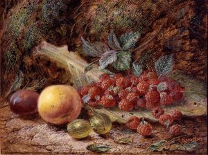 Natura morta con frutta su una foglia di cavolo da Oliver Clare