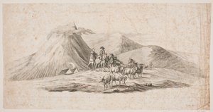 Paesaggio islandese con pecore e cavalieri da Oluf Olufsen Bagge