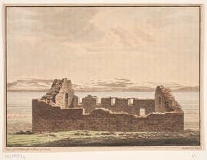 Rovine di una chiesa in Groenlandia. Illustrazione per W.A. Graah. Viaggio di esplorazione sulla costa orientale della Groenlandia da Oluf Olufsen Bagge