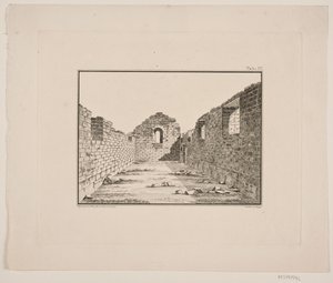 Rovine di una chiesa in Groenlandia. Illustrazione per W.A. Graah. Viaggio di esplorazione alla costa orientale della Groenlandia da Oluf Olufsen Bagge