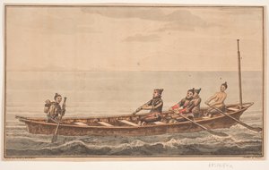 Barca da donna. Illustrazione per W.A. Graah. Viaggio di esplorazione alla costa orientale della Groenlandia