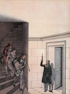 Giuseppina portata giù per una scala da Napoleone da Onfray de Breville Job