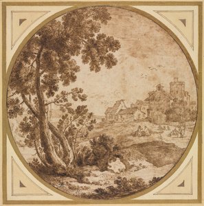 Paesaggio con edifici e figure, seconda metà del 1600 da Onorio Marinari
