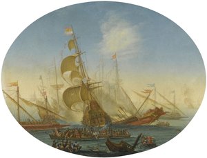 Una battaglia navale tra turchi e cristiani da Orazio Grevenbroeck