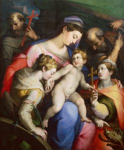 La Sacra Famiglia con i Santi Margherita, Caterina e Francesco da Orazio Samacchini
