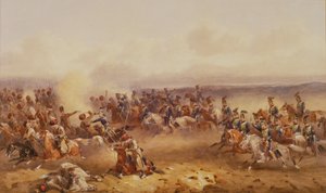Uno squadrone del 10° Ussari sconfigge i russi a Tchernaya, 16 agosto 1855, c.1890