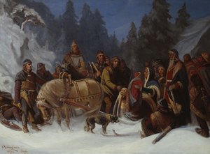 Inga Kongemor affida suo figlio Håkon Håkonsson al capo Birkebeiner Dagfinn Bonde da Oscar Arnold Wergeland