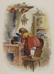 Bambina che guarda in una pentola su una stufa da Oskar Pletsch