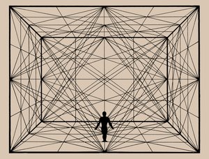 Figura nello spazio con geometria piana e delineazioni spaziali da Oskar Schlemmer