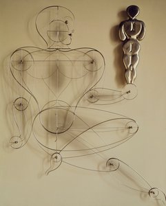Homo, figura di filo con figura vista da dietro in mano da Oskar Schlemmer