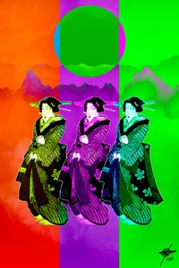 Trio di geishe in stile Pop Art da Osvaldo Russo