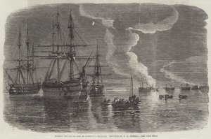 Fregata russa in fiamme nel porto di Sebastopoli da Oswald Walters Brierly