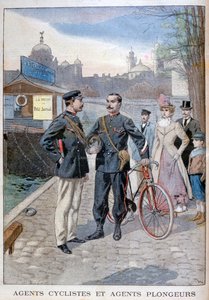 Un agente di polizia ciclista e acquatico, Parigi, 1900