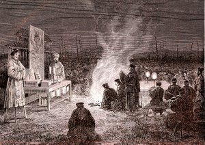 Cerimonia funebre a Sou-Tcheou, Cina. 1874 (incisione) da Oswaldo Tofani