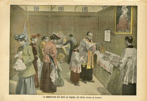 Illustrazione di Oswaldo Tofani (1849-1915) in Le Pelerin, 03/04/04 - La benedizione delle uova di Pasqua in Italia - Italia, Religione Fede, Pasqua, Cattolicesimo - Uovo da Oswaldo Tofani