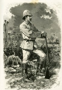 Ritratto del Dr. Emile Holub, in abito da esplorazione, incisione di Tofani, per illustrare la storia "Nel paese dei Marutses", nel 1875-1879, del Dr. Emile Holub (1847-1902). Pubblicato nel Tour du monde, 2° semestre 1883, a cura di Edouard Charton (1807-