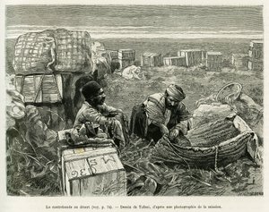 Contrabbando di scavi archeologici nel deserto persiano. Incisione di Tofani, per illustrare la storia A Susa da Oswaldo Tofani