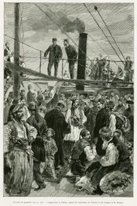 Il ponte della nave. Incisione di Tofani per illustrare la storia Viaggio in Tessaglia nel 1882, di Paul Monceaux, in Le Tour du monde 1887, diretto da Edouard Charton (1807-1890), Hachette, Parigi. da Oswaldo Tofani