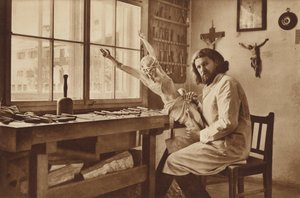 Laboratorio di intagliatori a Oberammergau, Alois Lang, il rappresentante di Cristo nel Passions Play 1930 da Otto Ballerstedt