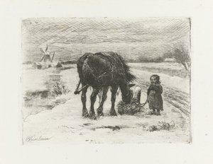 Paesaggio innevato con bambino e cavallo da Otto Eerelman