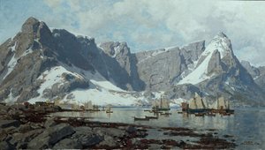 Paesaggio innevato da Reine, Lofoten