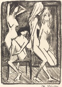Tre ragazze davanti a uno specchio da Otto Müller