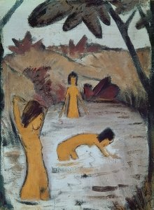 Tre bagnanti nello stagno