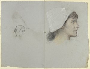 Testa di giovane donna con cuffia di profilo verso destra da Otto Scholderer