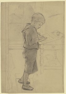 Victor Scholderer in piedi alla scrivania da Otto Scholderer