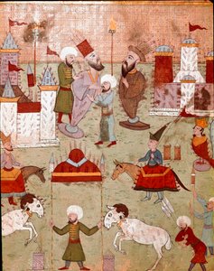 Festeggiamenti organizzati in occasione della circoncisione del figlio del sultano ottomano Murad II, preparazione dei fuochi d