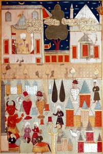 Festeggiamenti organizzati in occasione della circoncisione del figlio del Sultano Ottomano Murad II (1404-1451), preparazione dei fuochi d
