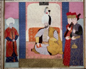 Impero Ottomano: Sultano Murad III (1546-1595) circondato da cortigiani Miniatura dal “Zubdat al Tawarikh” (Ms. 1973, fol. 59b) di Seyyd Lokman Ashuri 1583 Istanbul, Museo di Arte Turca e Islamica da Ottoman School