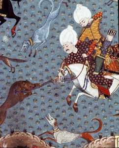 Rappresentazione dei cortigiani del sultano Murad II (Murat) (1404-1451) a caccia del cervo. (dettaglio) da Ottoman School