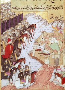 Seconda Crociata (1147-1149): i crociati davanti alla città di Aleppo in Siria. Miniatura del XVI secolo. Topkapi Sarayi, Istanbul da Ottoman School