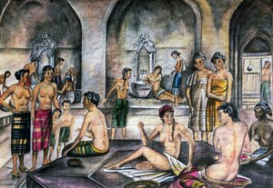 Bagno turco, acquerello, civiltà ottomana