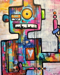 Robot colorato di street art da Owe Emfestav