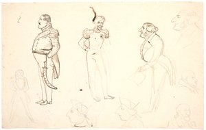 Caricatura di Federico VII e altri, tra cui Grundtvig, probabilmente Orla Lehmann e altri da P.C. Skovgaard