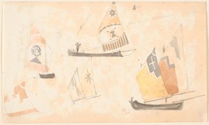 Pagine di schizzi con studi di barche a vela veneziane