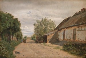 I dintorni del villaggio di Vejby. Lungo la strada il pittore J.Th. Lundbye che disegna